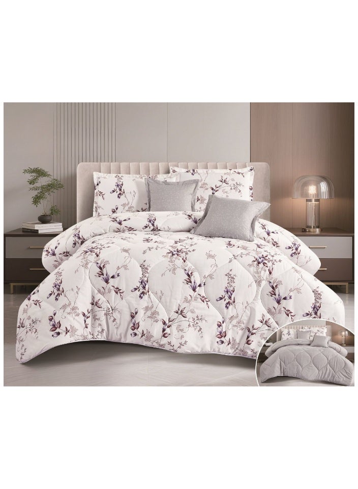 سمارت هوم مفرش سرير نفرين فخم من المايكروفايبر 100% ، غطاء سرير ، قابل للإستخدام على الوجهين، طقم مفارش بحشوة دبل  ، طقم نوم يتكون من 6 قطع ( مفرش بحشوة + شرشف مطاط للمرتبة + واقي مخدة + كيس مخدة + وسادة مربعة + كيس للوسادة المربعة  ) مقاس المفرش 230X250 سم ومقاس المغاط 200x200 سم ( اللون نفس الصورة) - Image 1